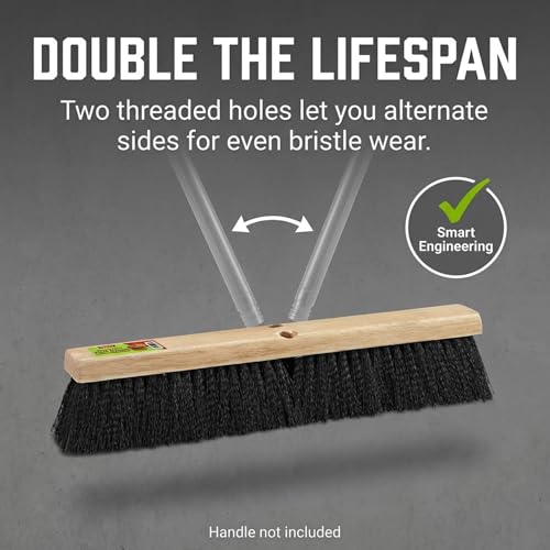Image of Black Indoor Push Broom Head - Heavy Duty Hardwood Block - Polypropylene Bristles - Deck Scrub Brush - Two Threaded Handle Holes for Better Assist (18 inch)