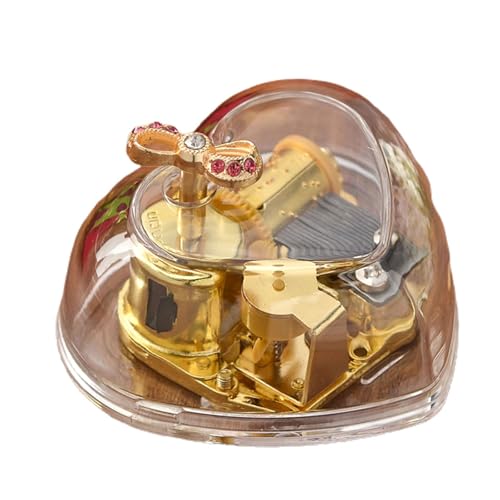 HLBEST Caja de música decorativa con corazón acrílico transparente y opción de música clásica adecuada para amantes de la música y regalos