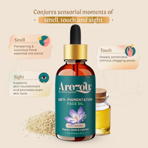 Image of Arezou Brightening Face Oil 30 ml | Anti-Pigmentation Serum with Sesame & Lavender | Fades Dark Spots, Uneven Tone & Hyperpigmentation | Lightweight, Fast-Absorbing for Dry & Sensitive Skin | Unisex