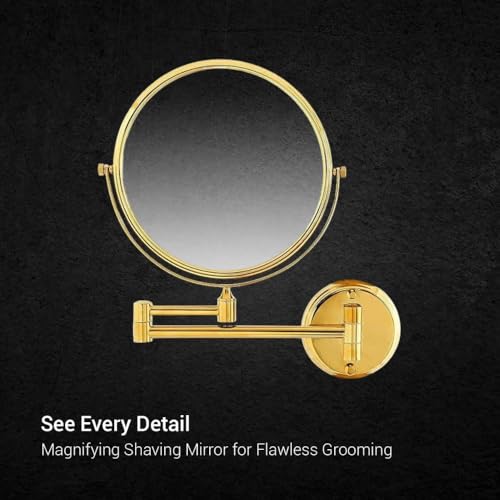 Image of CIPLA PLAST Shaving Mirror for Bathroom | Round Makeup Mirror | Black Mirror | 360 Degree Rotation | Round Brass and Stainless Steel Body | Wall Bracket Mirror with Adjustable Frame (Bronze)