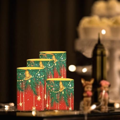 Image of Set of 4 Flameless LED Candles with Battery Powered Pillar Candles Tealights with Remote Timer Color Changing Christmas Bulb Lights Red