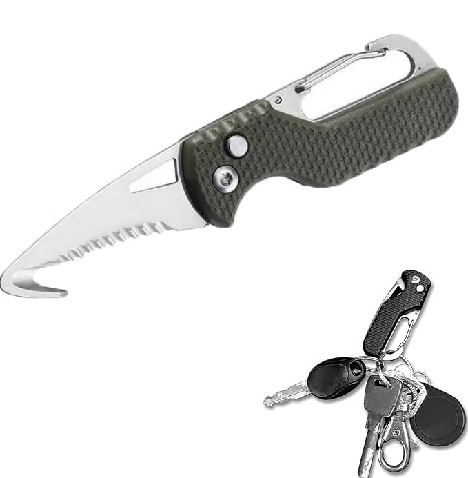 Safety Box Cutter, Seat belt Cutter with Hook Blade, Retractable Package Opener for Wrap, Tape and Strap, Small Keychain Cool Gadgets for Women Men
