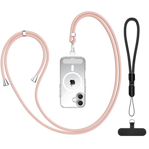 Mobile phone lanyard universal Cell Phone Lanyard with adjustable nylon neck strap wrist strap mobile phone tether belt for iPhone Huawei Samsung All Smartphones Pink Gold+Black One Size