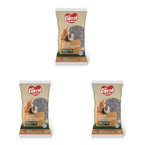 Aimé - Granulés Lapin Nain et Cochon d'Inde 1kg - Repas Complet - Apports Nutritionnels Garantis avec des Granulés Savoureux à Texture Croquante (Lot de 3)