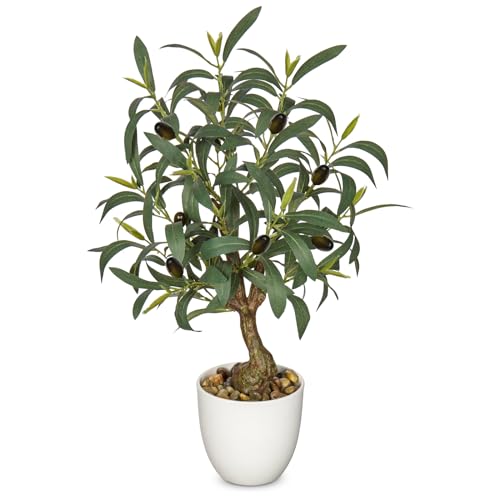 Briful Olive Trees Artificial Indoor 18 Inch Fake Olive Tree White Pot Faux Olive Greenery for Home...