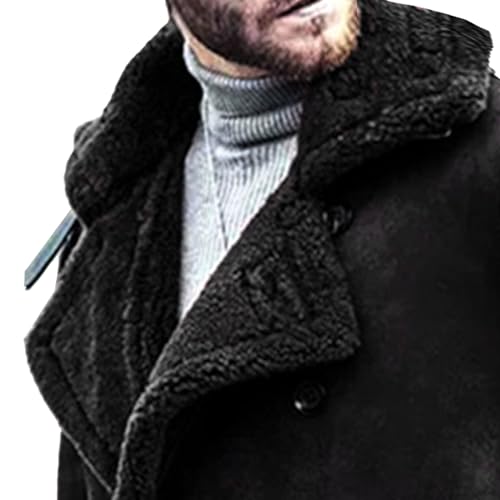 Men Faux Leather Velvet Jacket Thick Faux Fur Lapel Collar Botton Down Long Trench Coats Windbreaker Windproof4