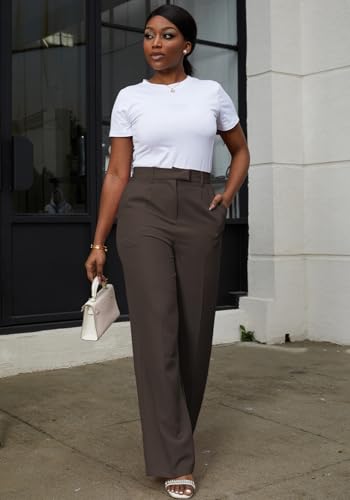 Lucuna Women's Wide Leg Dress Pants High Waisted Straight Leg Slacks Business Office Work Pants Trousers4