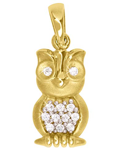 MyGold Chouette - Pendentif (sans chaîne) or or jaune 333/1000 (8 carats) Mat avec pierres 12 zirconium - 18 mm x 7 mm Or Pendentif chaîne collier chaîne Pendentif Alice v0012443 Cover