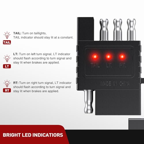 Image of Nilight 4 Way Flat Trailer Wiring Circuit Tester Male Female Double End | Wire 4 Pin test with LED Light Indicator for Turn Signal Tail Lights Trouble Shooting