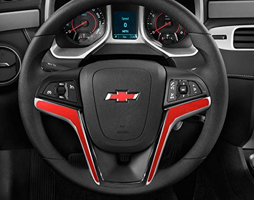 IPG for 2012-2015 Camaro Carbon Fiber Steering Wheel Accent Decal Cove Chevy Wrap Skin Do it Yourself kit 2 Units Set (Red Pearl with Emblem)