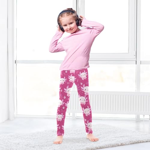 Cute Axolotl Pink Girls Leggings Soft Stretch Workout Yoga Dance Pants for Kids Casual Tights4