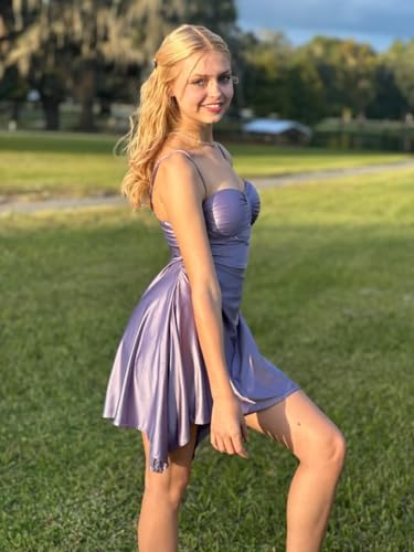 Spaghetti Straps Satin Homecoming Dresses for Teens 2025 Tail Mini Cocktail Party Dress AD1374