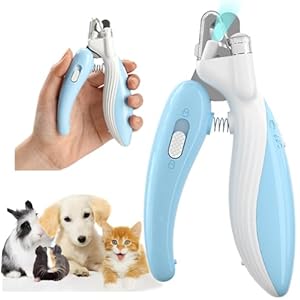 Cat Dog Pet Nail Clippers with Light and Catcher, Llluminates Cat Dog Nails Or Bloodline, Safety Pet Nail Clipper for Dogs, Cats, Rabbits, Sharp, No Nail Splitting(Blue)