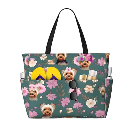 Sac à bandoulière imperméable Yorkie à imprimé floral noir taille unique