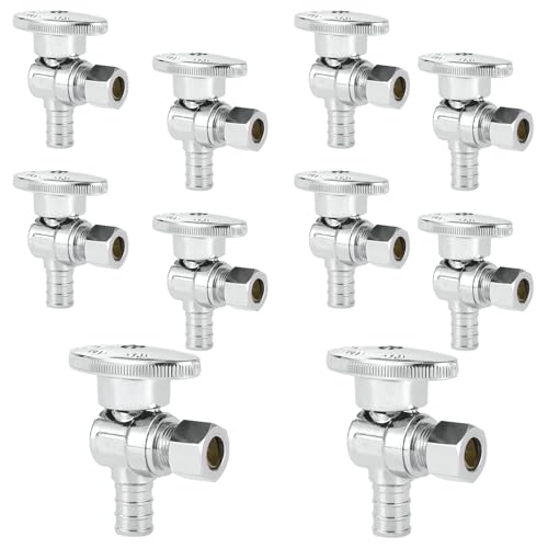 10PC HeSun 1/2 PEX-B Crimp x 3/8 OD Compression Angle Stop Valve