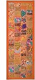 Dimensions : 50,8 x 152,4 cm FIKIMOS Tapisserie murale indienne faite à la main avec patchwork brodé à suspendre Style ancien Sari (orange, 50,8 x 152,4 cm)