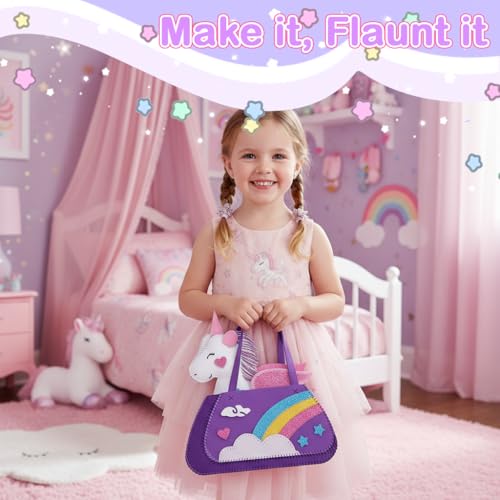 Image of PALAY 2 in 1 DIY Unicorn Sling Bag for Girls Craft Kit for Girls 6+, Fashion Cute DIY Hand Bag for Girls Shoulder Stylish Gifts Kids 6+ Purse Cross Body Woman, Making Kit with Accessories