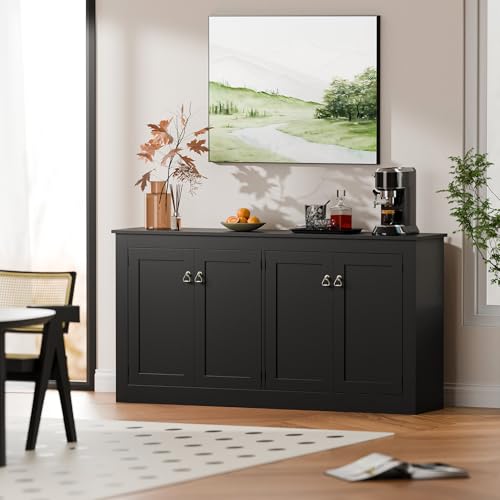 Cozy-Castle-Buffet-Cabinet-with-Storage-Kitchen-Storage-Cabinet-Wood-Console-Table-Coffee-Bar-Accent-Cabinets-for-Living-Room-Dining-Room-Entryway-Black-575-W Cozy Castle Buffet Cabinet with Storage Kitchen Storage Cabinet Wood Console Table Coffee Bar Accent Cabinets for Living Room Dining Room Entryway Black 575 W