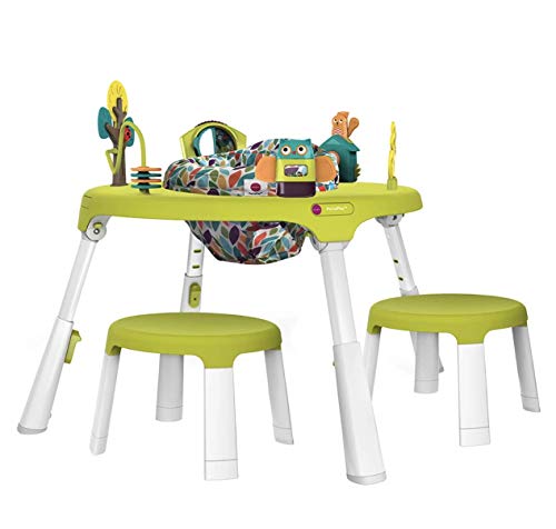 Image of ORIBEL PortaPlay Baby Activity Center + Stools Combo : Development Focused Toys. Foldable, Portable, and Transforms to a Play Table, Unisex (Forest Friends, Green)