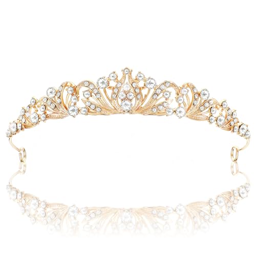 Tiara Gold Kristallkrone Strass Kristall Krone Prinzessin Elegante Krone Tiara Hochzeit für Brautkrone Hochzeit Abschlussball Festzug Frauen Braut Königin Prinzessin Prom Weihnachten
