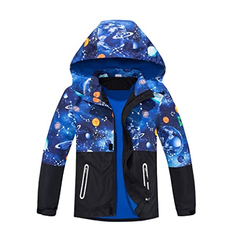 Natashas Kinder Jungen Wasserdicht Jacke Übergangsjacke Fleecefütterung Warm Atmungsaktiv Winddicht Wanderjacke Softshelljacke Outdoorjacke mit Kapuze (Grün, 134/140)