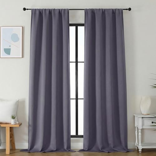Image of Simplebrand Ava Greyish Purple Blackout Curtains for Bedroom 96 Inches Long 2 Panels, Solid Thermal Insulated, Energy Saving Nursery Window Treatment Curtains Blackout Drapes, W40 x L96 Inch