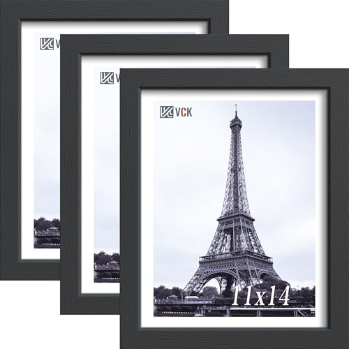 Image of VCK 11x14 Picture Frames - Black High-End Wood Wide Border Poster Frame, Multi-Directional Display Family Photos, Office Prints, Studio /Gallery /Home Artwork, Wall Hanging, 3 Pack