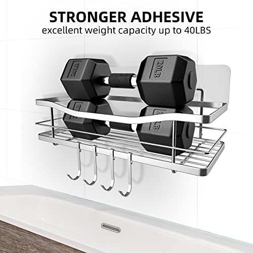 Eagmak Shower Caddy With Hooks Of 4, No Drilling Adhesive Shower Shelf Wall Mounted Shampoo Holder, Sus304 Stainless Steel Shower Storage Organizer For Bathroom, Toilet And Kitchen- 2 Pack (Silver) #TOP5
