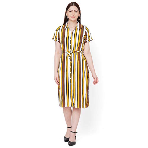 109 F Women's Striped Below Knee Dress (8907540461464_Yellow_Small