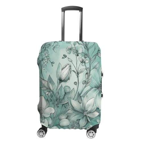Mint Green Floral Luggage Cover, Elastic Luggage Protector Fits 19-32in Suitcases, Washable & Anti-Scratch Suitcase Cover for Men Women L