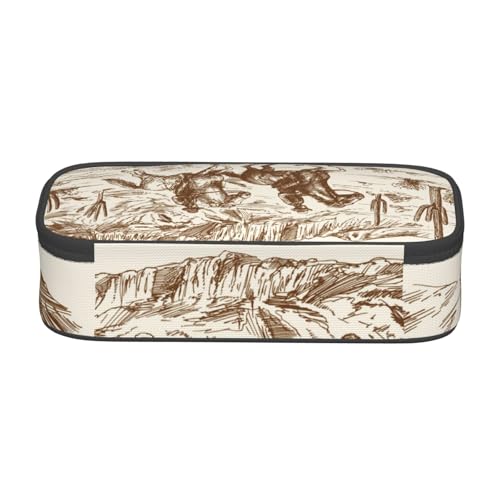 Image of Western Vintage Desert Cactus Cowboy Pencil Case Organizer Big Capacity Pencil Pouch Stationery With Zipper School Supplies Pencil Bag For Girls Boys Office, j56tsd