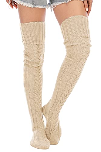 Image of Leoparts Women's Cable Knitted Thigh High Boot Socks Extra Long Winter Stockings Over Knee Leg Warmers