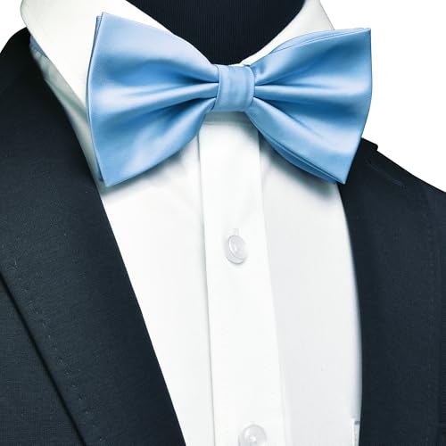 Image of GUSLESON Men's 3-pc Solid Color Bow Tie Gift Set - Double‑Fold Pre-Tied Bow Tie, Pocket Square, Cufflinks - Wedding Formal Party