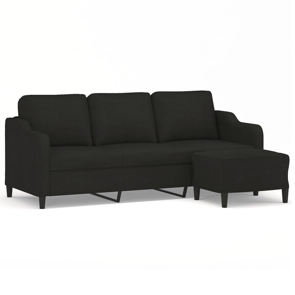 Homgoday Sofa de Salon 3 Plazas,Sofá Moderno, Sofa Cama Chaise Longue Sofá de 3 plazas con Taburete de Tela Negro 180 cm Negro