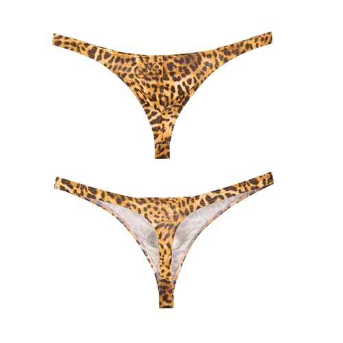 Men's Leopard Print Thong U Drum Bag Sexy Gold/Black/Skin 3 Pack3