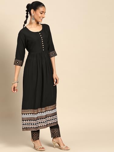 Image of Gerua By Libas Printed Viscose Anarkali Kurta With Trouser and Dupatta
