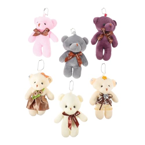 VALICLUD 6 Piezas Colgante de oso Favores de fiesta de cumpleaños lindo colgante para teléfono pequeños peluches a granel encantos de oso de dibujos animados decoración llavero algodón