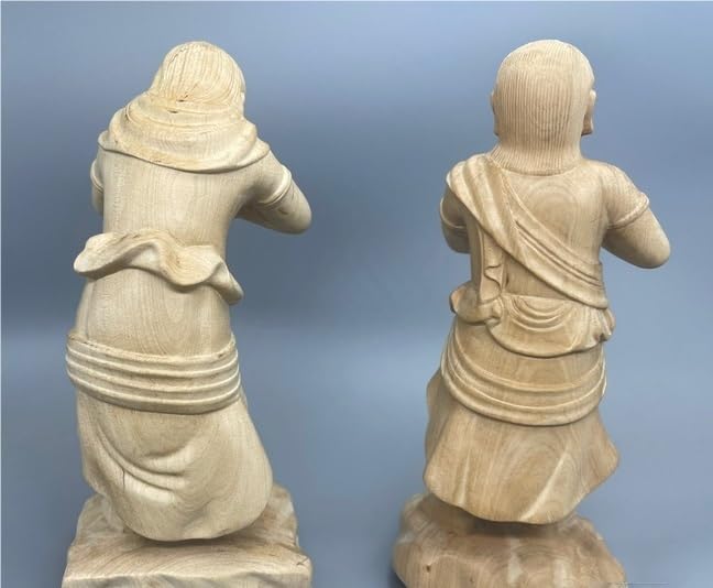 木彫り 不動明王の脇侍 制多迦童子、矜羯羅童子 木像 大きめ