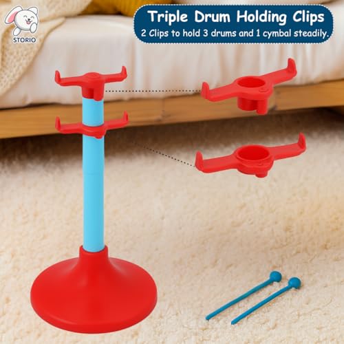 Image of Storio Jazz Drum Set for Kids | Musical Toy Set with 3 Drums, 1 Cymbal, Drumsticks & Stool | Durable Plastic Learning Toy Music Instrument for Boys & Girls for 3 Years+