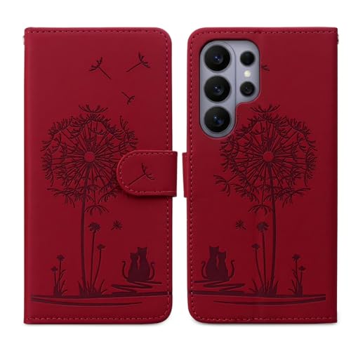 Étui Galaxy S26 Ultra 5G en cuir PU rouge avec porte-cartes et béquille