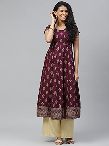 Image of PH POSHAKHUB Women's Printed Anarkali Kurta - Stylish Flared Ethnic Wear for Festive & Casual Occasions - Comfortable Fit, Soft Fabric, Elegant Design
