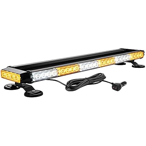 WOWTOU Rooftop Safety Flashing 56 LED Amber White Emergency Light Bar for Construction Vehicles Tow Trucks Snow Plows, Strong Magnetic Strobe Beacon Lights Cover