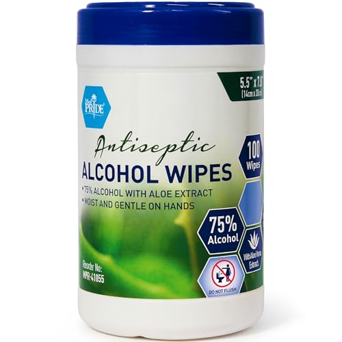 MED PRIDE Alcohol Based Disinfectant Wipes, 100 Pack, with Aloe Vera, Wipes with Alcohol for Cleaning, 5.5in X 7.8in