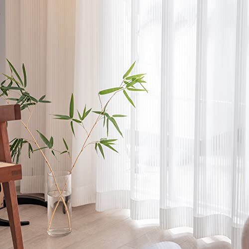 Image of Treatmentex White Striped Sheer Curtains for Living Room Voile Drapes 63inch Length Light Filtering Sunshine Semi Sheer Chiffon Window Curtains for Home Office Bedroom 52 inch w 2 Pack Grommet Top