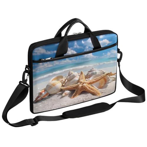 Funda para laptop de playa, arena y conchas marinas, funda delgada para laptop de 15 pulgadas, bolso informático con correa para hombro, maletín profesional para mujeres y hombres, bolso mensajero para trabajo, oficina y viajes