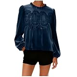 Velvet Tops for Women Puff Long Sleeve Blouse Business Casual Work Shirts Round Neck Elegant Shirt Holiday Party Tops Blue