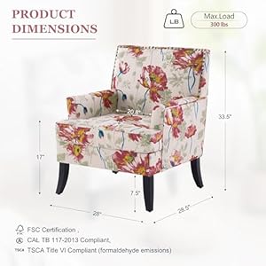 HUIMO Living Room Chair Set of 2, Accent Upholstered Chair with Retro Print, Club Armchair with Rivets Holds 300 lbs, Linen Sofa Chair for Bedroom, Leisure Room & Study (Red Floral) HUIMO Living Room Chair Set of 2 Accent Upholstered Chair with Retro Print Club Armchair with Rivets Holds 300 lbs Linen Sofa Chair for Bedroom Leisure Room Study Red Floral
