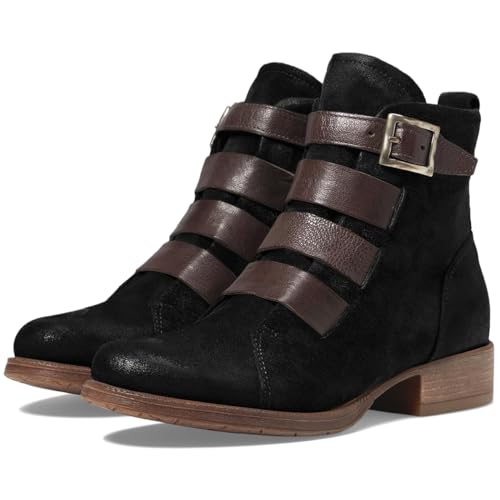 LEHOOR Combat Booties for Women Low Chunky Heel Round Toe Western Ankle Boots Burnished Side Zipper Suede Cowboy Cowgirl Boot Buckle Strap Two-Toned Short Riding Boots Fall Winter Vintage 4-11 M US