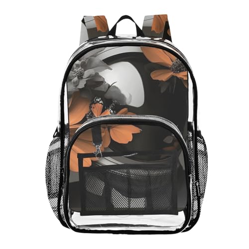 Astronaut Floral Butterfly Clear Backpack, PVC Transparent Bag with Large Capacity for Boys, Girls, Men, Women, See Through Bookbag for School Work College Travel
