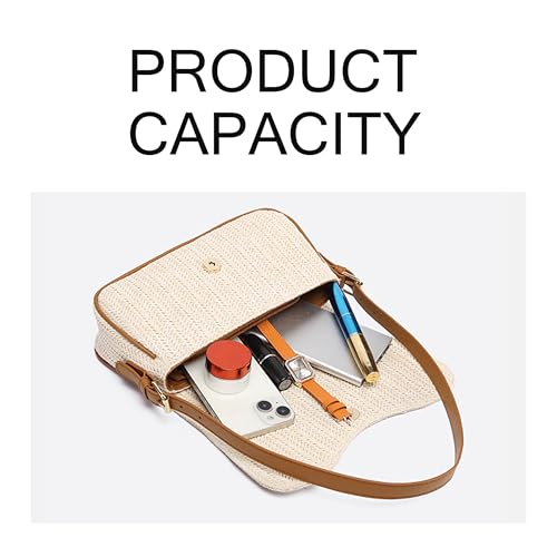 Women's Straw Bag for Summer - Adjustable Beach Purse, Boho Raffia Handbag & Shoulder Tote for Vacation, Woven Crossbody Bag3